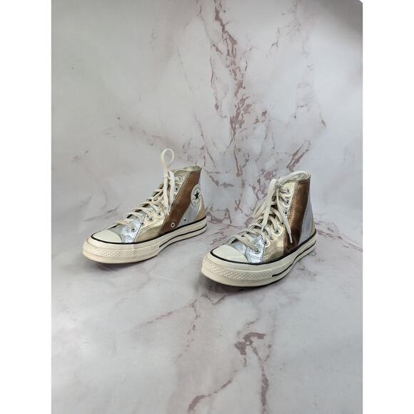 Converse High Tops Womens US 9 UK 7 Metallic Stripe Sneaker Shoes Silver Copper - Picture 4 of 13